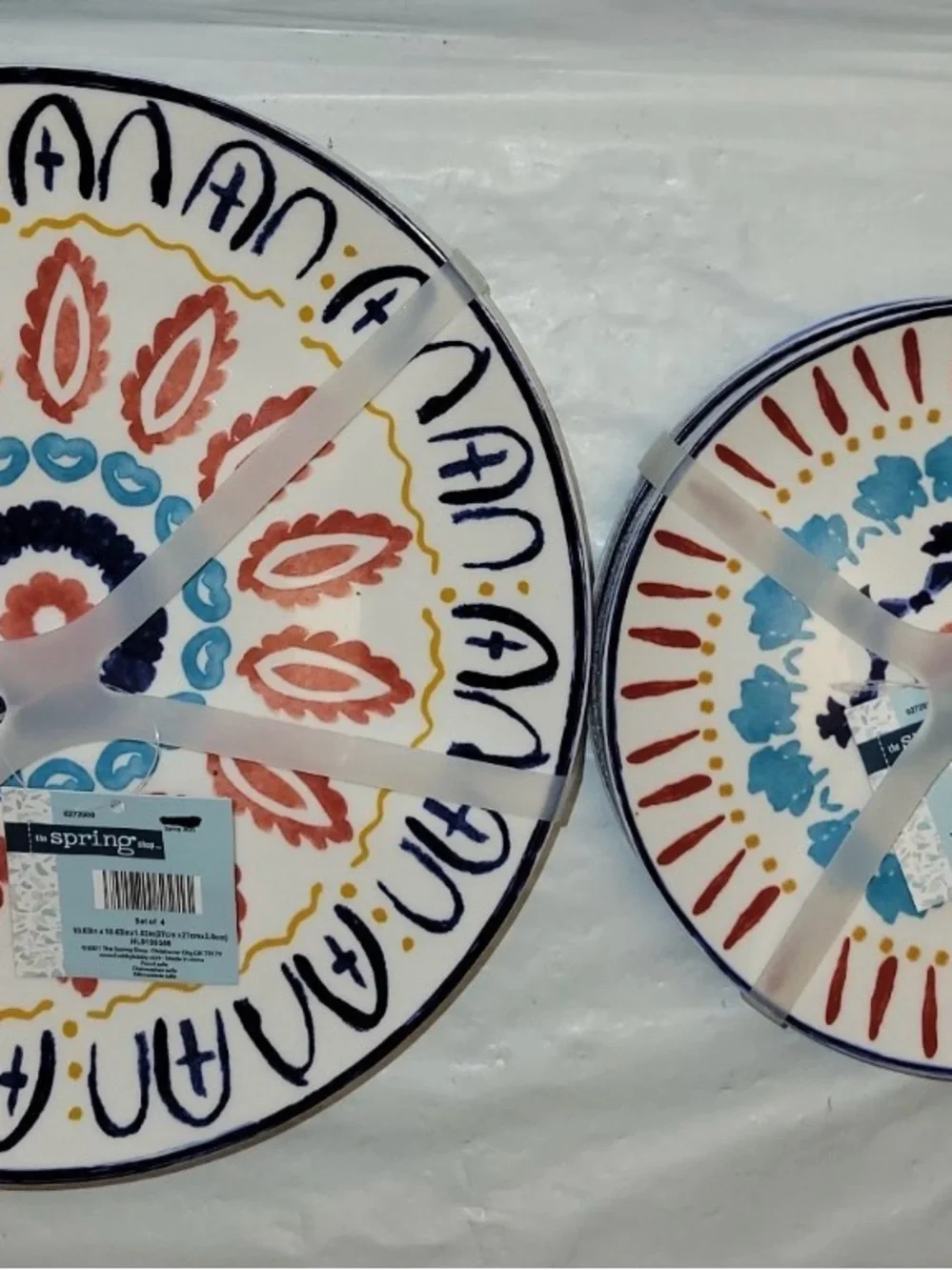 Hobby Lobby 4pk Medallion Dinner & Salad Plates Azteca Blue Red Spanish Tile